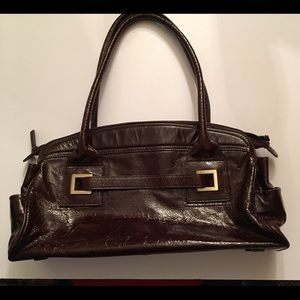 Helen Welsh brown patent leather purse.